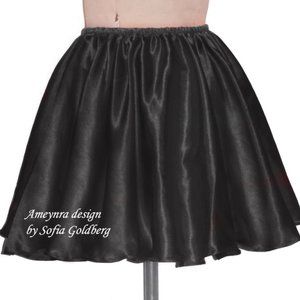 Black Satin Mini Skirt Ameynra design. Size M, New